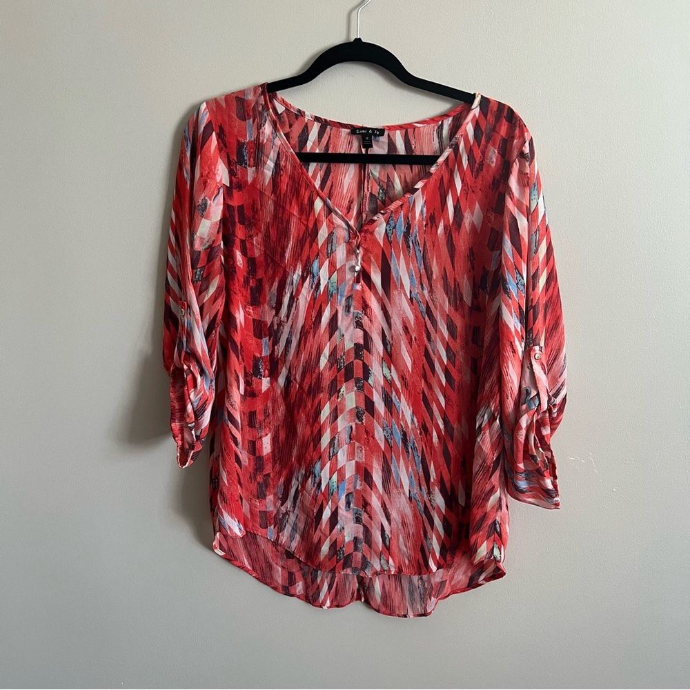 Sami & Jo red geometric pattern blouse